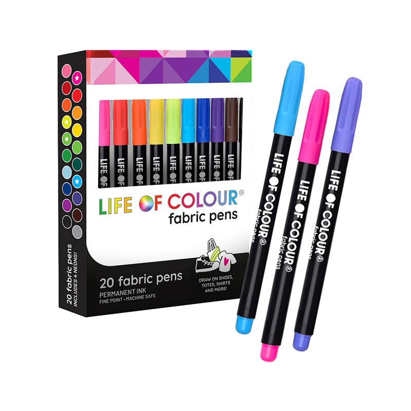 Life of Colour Permanent Fabric Pens - Set of 20