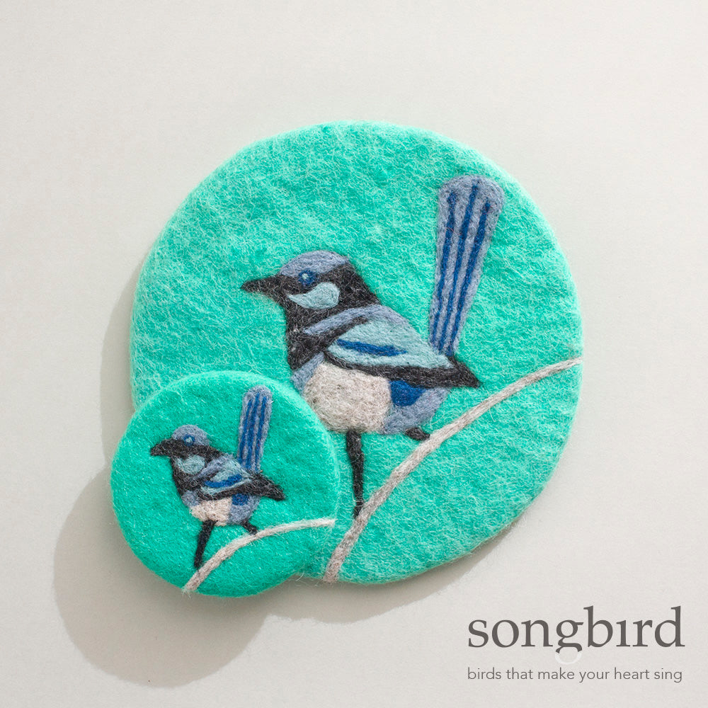 Blue Wren Felted Trivet & Coasters, by Songbird Collection Australia, Fair Trade and Ethical Gift Ideas