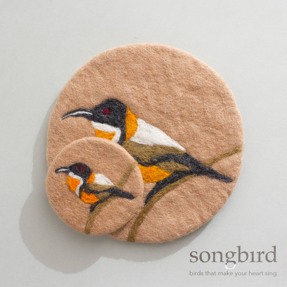 Spinebill Felted Trivet & Coasters, by Songbird Collection Australia, Fair Trade, Ethical Gift Ideas