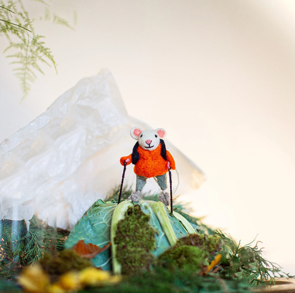 Felted Tiny Mouse - Hiking