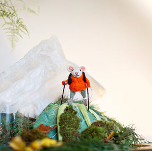 Felted Tiny Mouse - Hiking