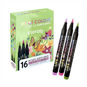 Floral Colours Brush Tip Acrylic Paint Pens - Set of 16