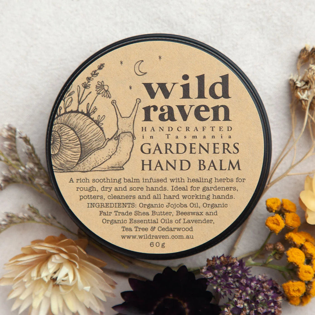 Wild Raven Gardener's Hand Balm, organic ingredients, made in Tasmania