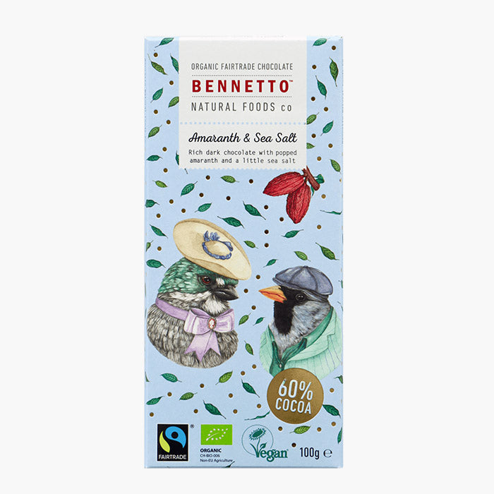 Fair Trade, Vegan, Gluten-Free Chocolate - Amaranth & Sea Salt by Bennetto, Songbird Australia