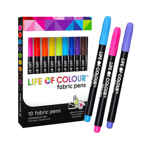 Life of Colour Permanent Fabric Pens - Set of 10