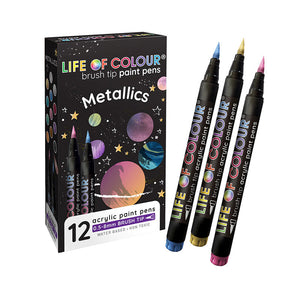Life of Colour Metallic Brush Tip Acrylic Paint Pens - Set of 12