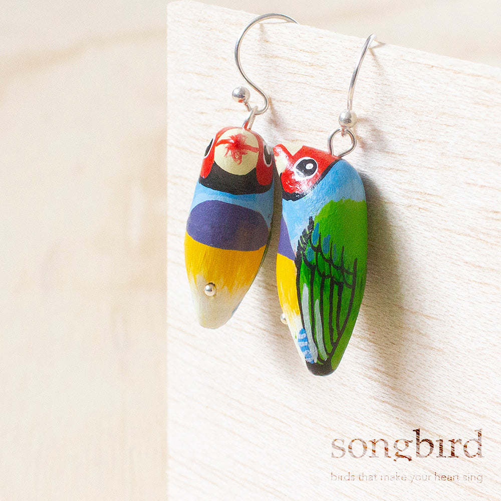 Gouldian Finch Earrings, Jewellery & Gifts for Bird Lovers, Songbird Collection Australia
