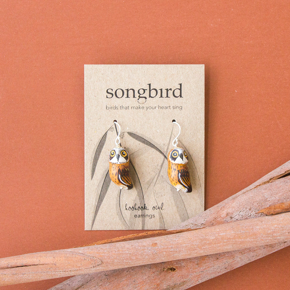 Boobook Owl Clay Earrings, Gifts & Jewellery for Birds Lovers, Songbird Collection Australia