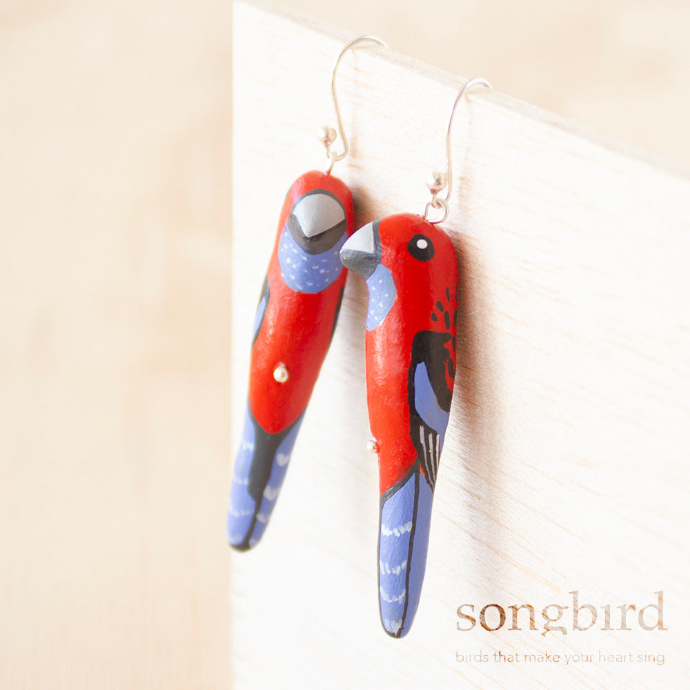 Crimson Rosella Earrings, by Songbird Collection Australia, Jewellery and Gifts for Bird Lovers