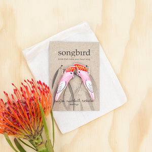 Major Mitchell Cockatoo Earrings, Ethically Handmade Jewellery, Songbird Australia