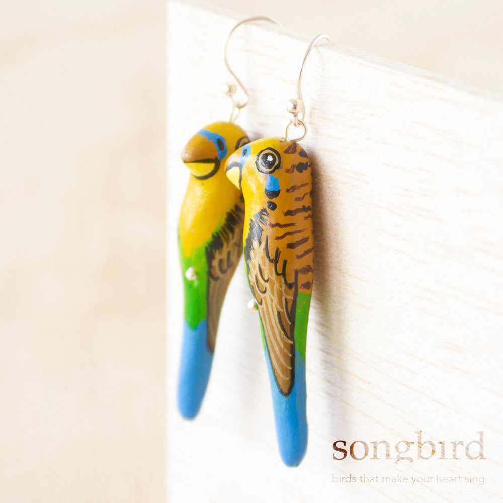 Budgerigar Earrings, by Songbird Collection Australia, Jewellery and Gifts for Bird Lovers
