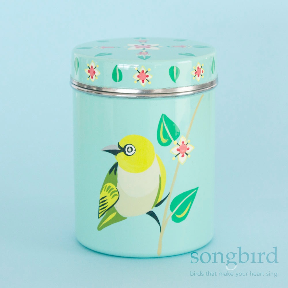 Silvereye + Correa Canister by Songbird Collection, Australia, Jewellery, Gifts for Bird Lovers
