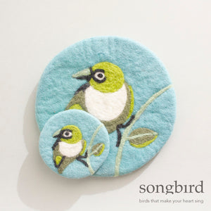 Silvereye Felted Trivet and Coaster Set, by Songbird Collection, Australia