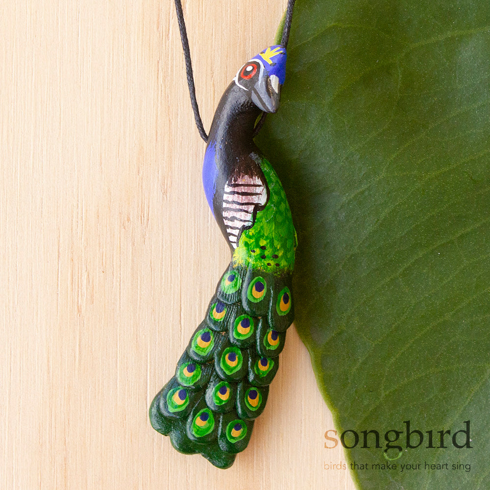 Indian Peafowl, Peacock Whistle Necklace, Jewellery & Gifts for Bird Lovers, Songbird Collection Global