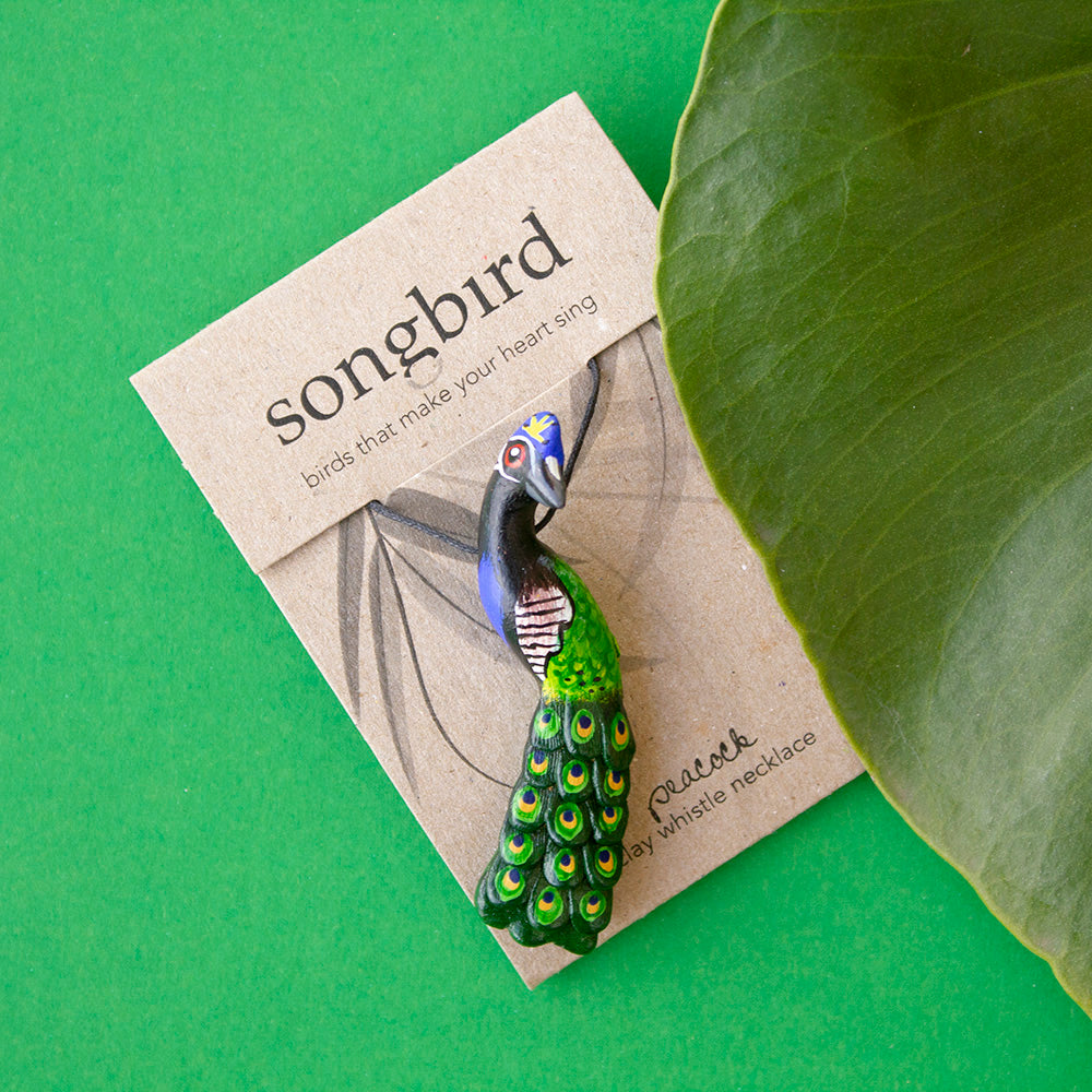 Indian Peafowl, Peacock Whistle Necklace, Jewellery & Gifts for Bird Lovers, Songbird Collection Global