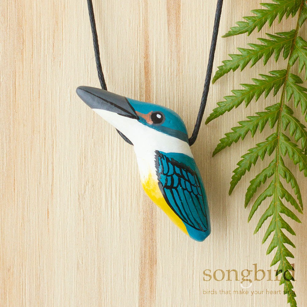 Kotare Whistle Necklace, Sacred Kingfisher, Jewellery & Gifts for bird lovers, Songbird Collection Global, New Zealand