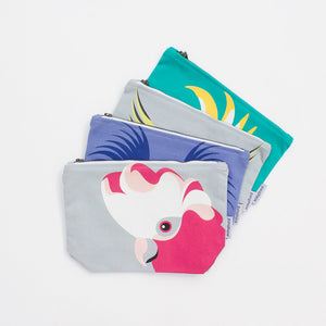 Cockatoo Family Handy Pouch - Galah, Palm Cockatoo, Cockatiel, Sulphur-Crested Cockatoo