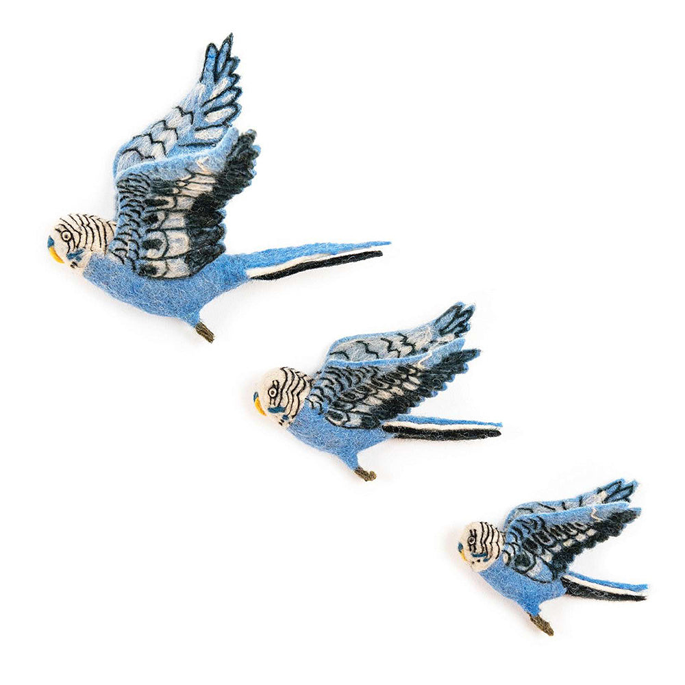 Flying Budgie Trio - Blue