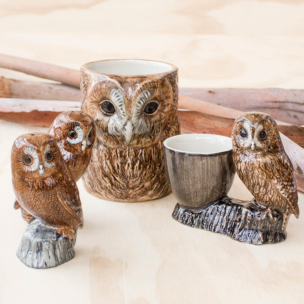Tawny Owl Egg Cup, Pencil Pot, Salt and Pepper, by Quail Ceramics UK, Songbird Collection Australia, Gifts, Birds